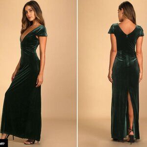 Emerald Green Velvet V-Neck Maxi Dress